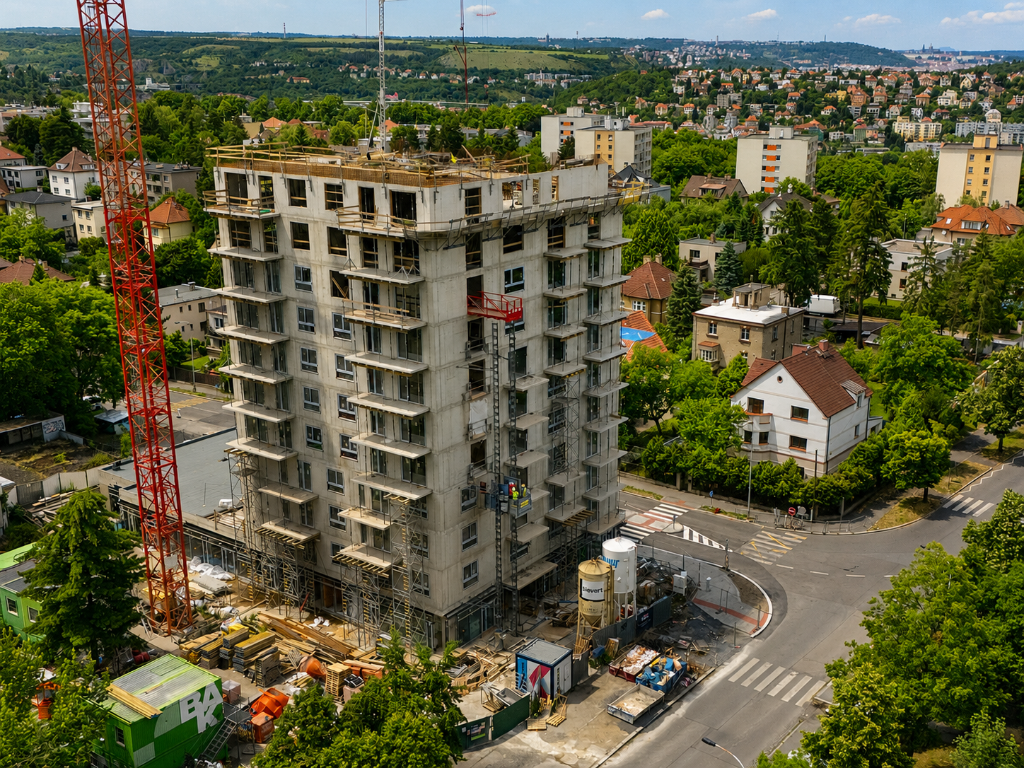 Hrubá stavba železobetonové konstrukce dosáhla úrovně 11. podlaží